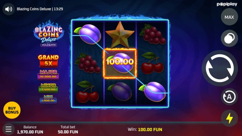 Blazing Coins Deluxe base game win